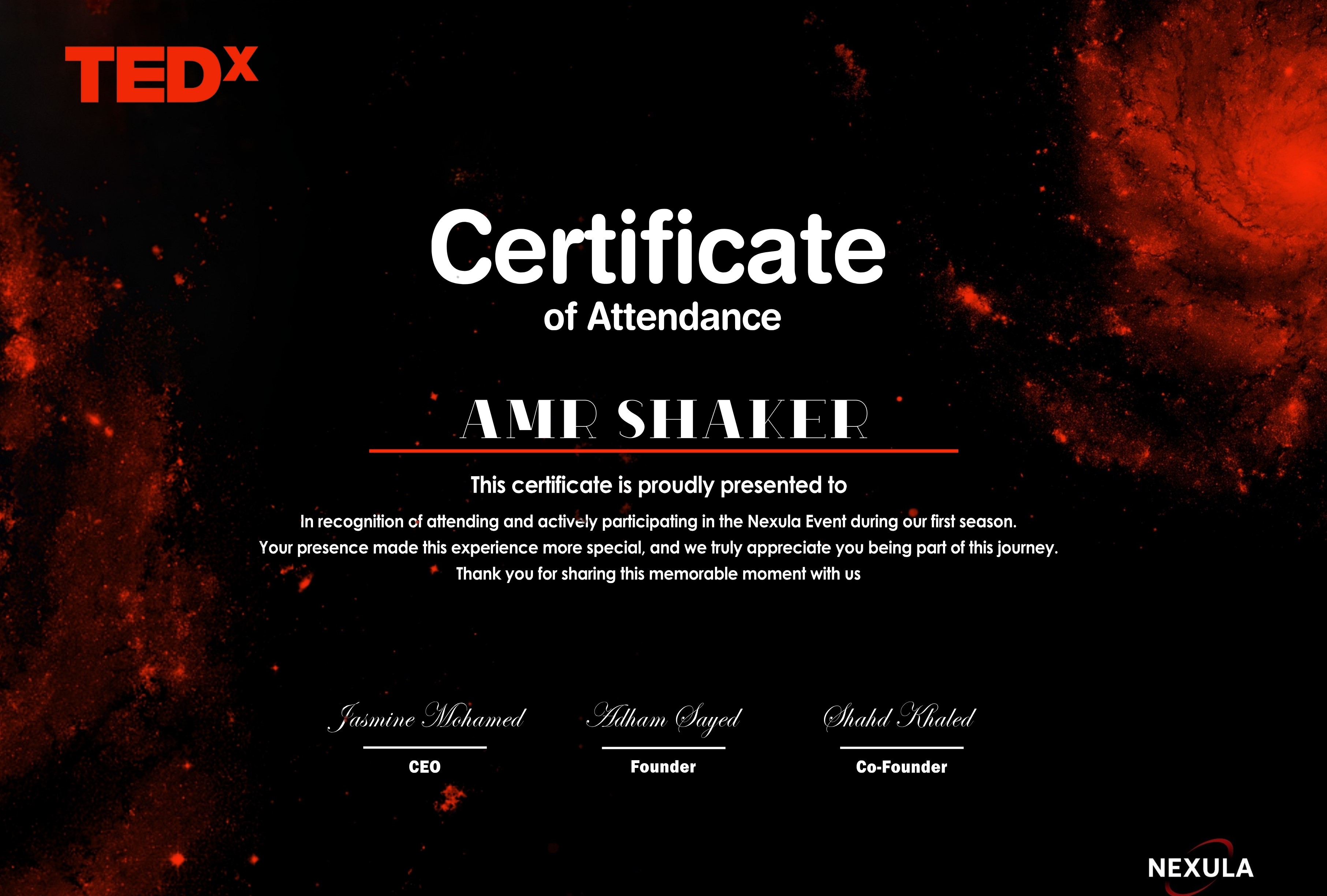 TEDx Certificate